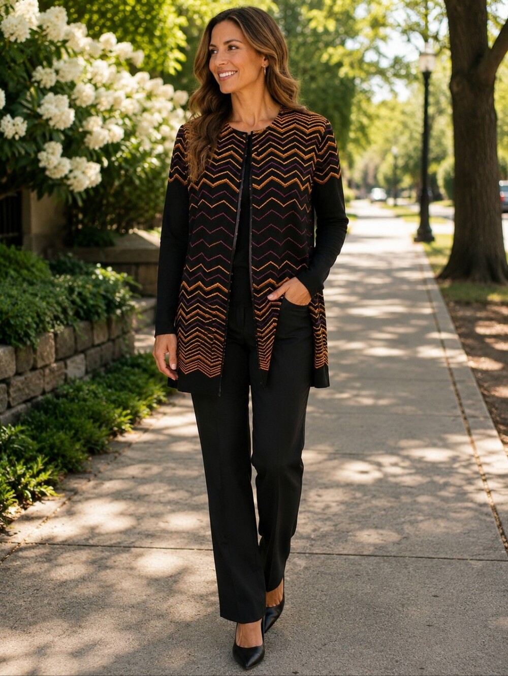 Misook Black Orange Wine Open Cardigan Sz XL Fall